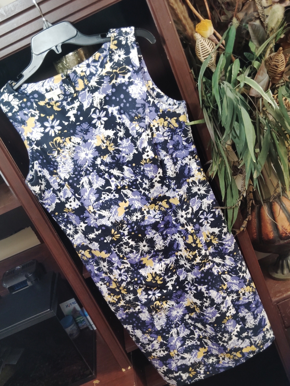 Talbots Sleeveless Floral Sheath Dress - Black, Purple & Yellow